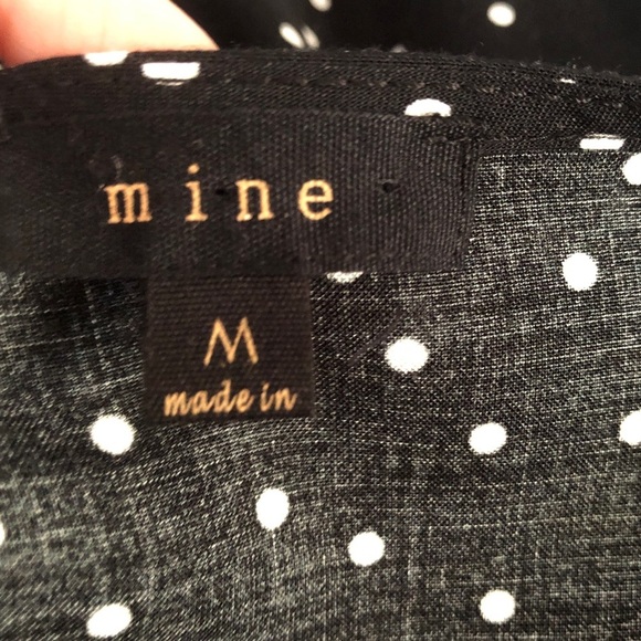 Mine blouse black and whit polka dot v neck w waist tie size M - Picture 7 of 8